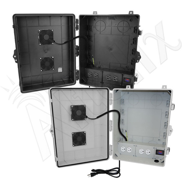 Altelix 17x14x7 Polycarbonate + ABS Vented RF Transparent Outdoor WiFi Enclosure with 120 VAC Outlets, Power Cord & Cooling Fan with Digital Temperature Controller