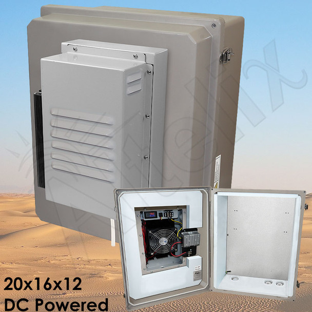 Altelix DC Powered Air Conditioned Enclosure - 20x16x12 Fiberglass Weatherproof Vented NEMA 4X Rated, 12VDC, 24VDC, 48VDC