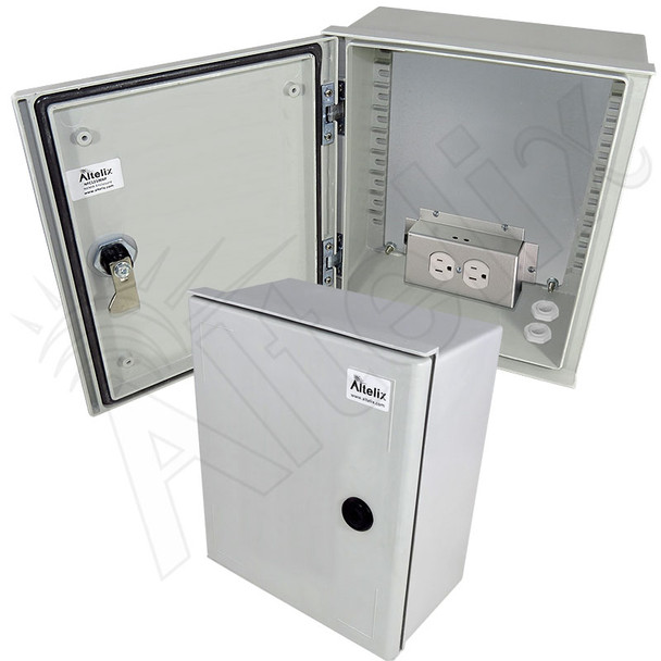 Altelix 12x10x6 NEMA 3X Fiberglass Weatherproof Enclosure with Equipment Mounting Plate & 120 VAC Outlets