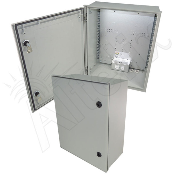 Altelix 20x16x8 Fiberglass FRP NEMA 3x / IP65 Weatherproof Equipment Enclosure with Equipment Mounting Plate and 120VAC Outlets