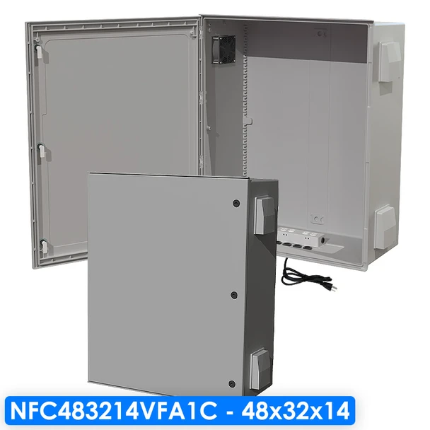 Altelix 48x32x14 Vented Fan-Cooled Fiberglass NEMA Weatherproof Enclosure with 120VAC Outlets & Power Cord