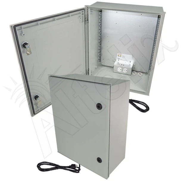 Altelix 20x16x8 NEMA 4X Fiberglass Weatherproof Enclosure with Equipment Mounting Plate & 120 VAC Outlets & Power Cord