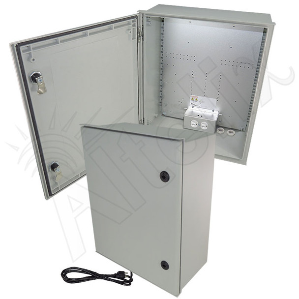 Altelix 20x16x8 Fiberglass FRP NEMA 4X / IP66 Heated Weatherproof Equipment Enclosure with Equipment Mounting Plate and 120VAC Outlets & Power Cord