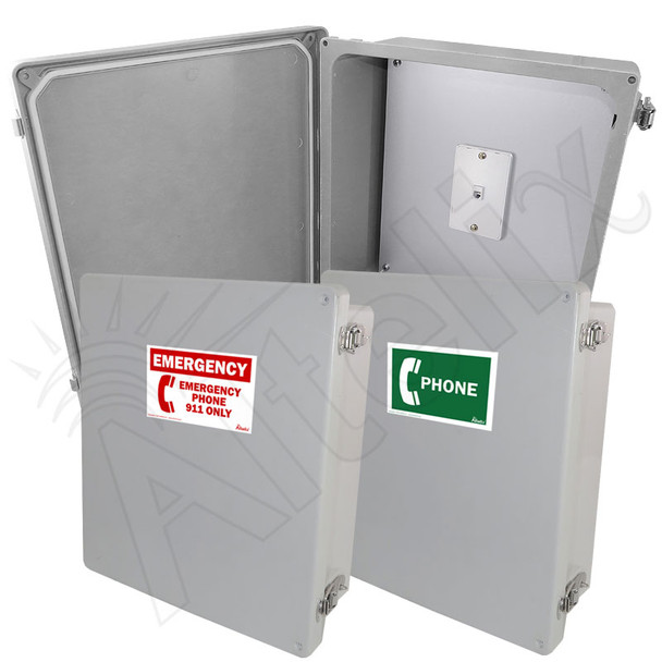Altelix 14x12x6 Fiberglass Outdoor Weatherproof NEMA 4X Phone Call Box with Emergency Phone Label