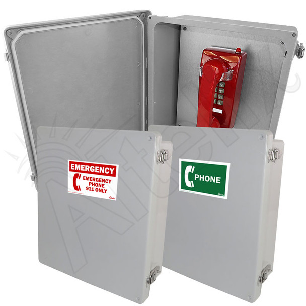 Altelix 14x12x6 Fiberglass Outdoor Weatherproof NEMA 4X Phone Call Box with Emergency Phone Label