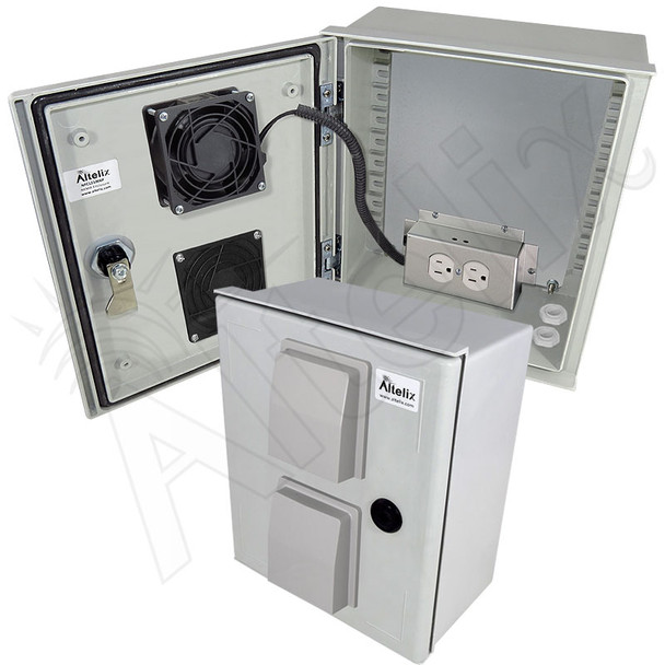 Altelix 12x10x6 Vented Fiberglass Weatherproof NEMA Enclosure with Cooling Fan and 120 VAC Outlets