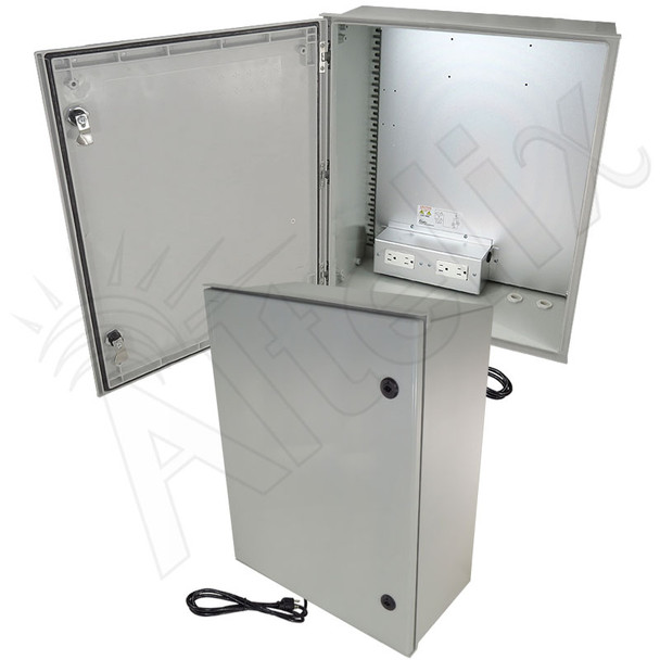 Altelix 24x20x9 NEMA 3X Fiberglass Weatherproof Enclosure with Equipment Mounting Plate, 120 VAC Outlets & Power Cord