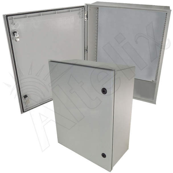 Altelix 24x20x9 NEMA 4X Fiberglass Weatherproof Enclosure with Blank Steel Equipment Mounting Plate
