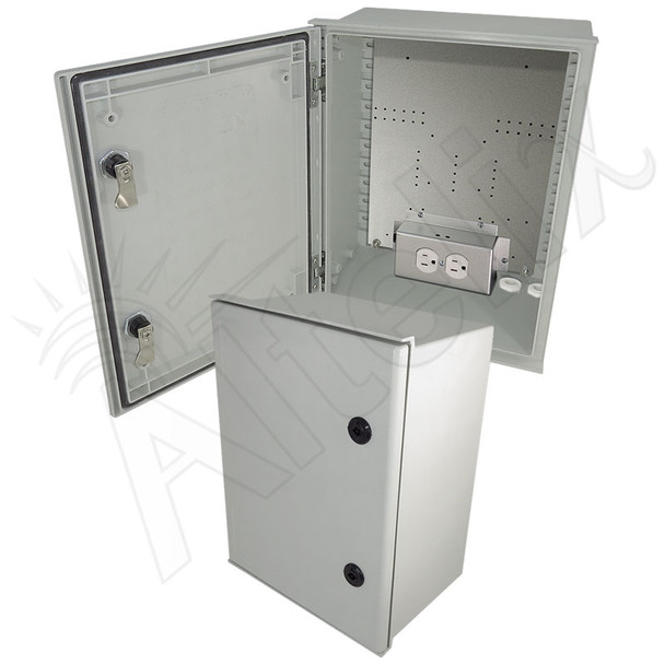 Altelix 16x12x8 NEMA 4X Fiberglass Weatherproof Enclosure with Equipment Mounting Plate & 120 VAC Outlets