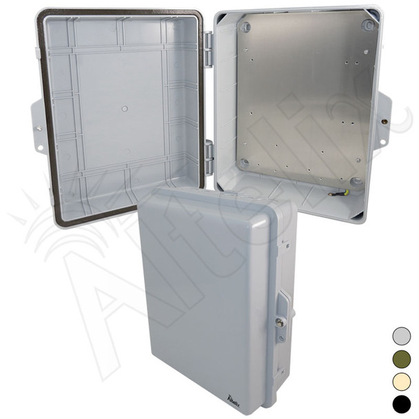 Altelix 14x11x5 PC + ABS Weatherproof NEMA Enclosure with Hinged Door & Aluminum Mounting Plate