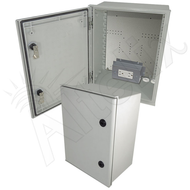 Altelix 16x12x8 NEMA 4X Fiberglass Weatherproof Enclosure with Equipment Mounting Plate & 120 VAC GFCI Outlets