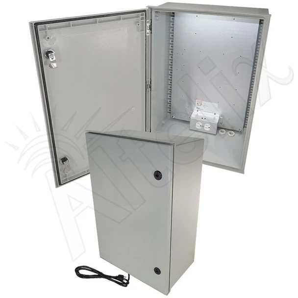Altelix 24x16x9 NEMA 4X Fiberglass Weatherproof Enclosure with Equipment Mounting Plate & 120 VAC Outlets & Power Cord