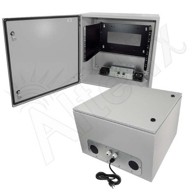 Altelix 24x24x16 120VAC 20A Steel NEMA Enclosure for UPS Power Systems with 19" Wide 6U Rack, Dual Cooling Fans, 20A Power Outlets & Power Cord