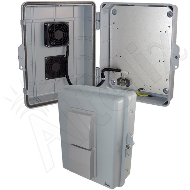 Altelix 14x11x5 Vented Polycarbonate + ABS Weatherproof NEMA Enclosure with 12 VDC Cooling Fan