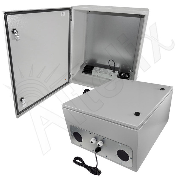 Altelix 24x20x12 Steel Heated Weatherproof NEMA Enclosure with Dual Cooling Fans, 400W Heater, 120 VAC Outlets and Power Cord