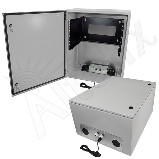 Altelix 24x28x16 19" 6U Rack Steel Weatherproof NEMA Enclosure with Dual Cooling Fans, 120 VAC Outlets and Power Cord