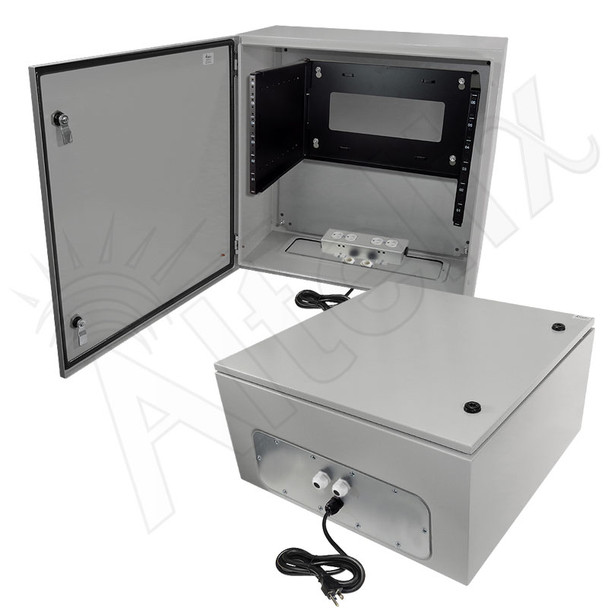 Altelix 24x24x12 120VAC 20A Steel NEMA 4X Enclosure with 19" Wide 6U Rack, 20A Power Outlets and Power Cord