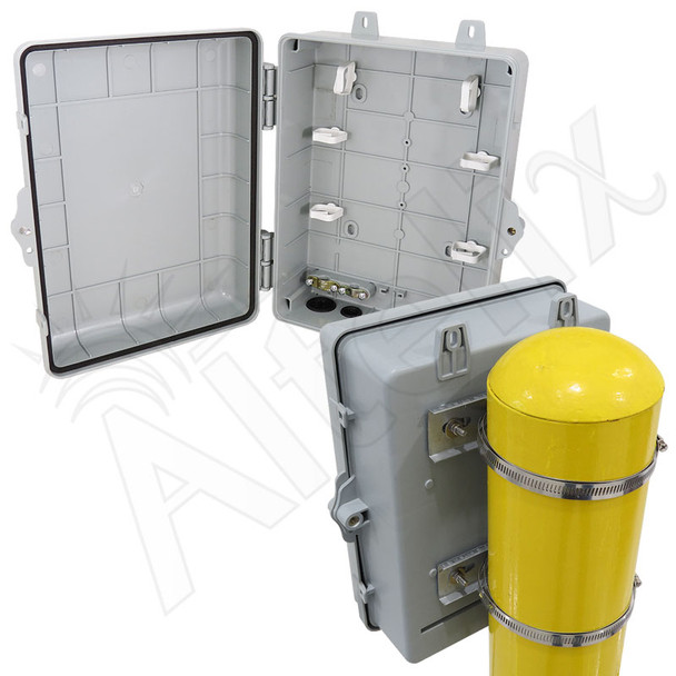 Altelix 12x9x5 Pole Mount IP66 NEMA 4X PC+ABS Plastic Weatherproof Utility Box with Hinged Door