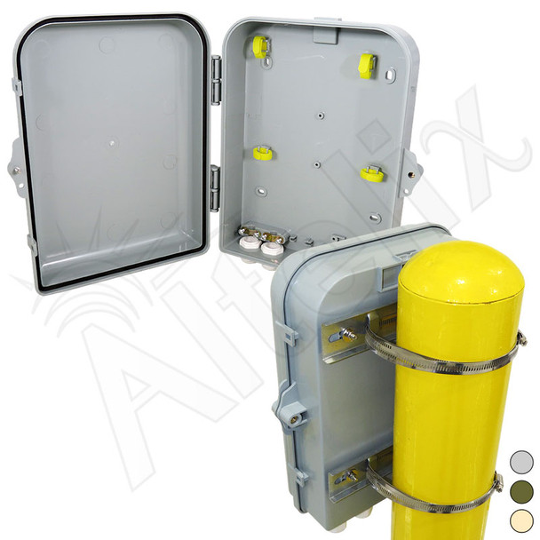 Altelix 13x10x4 Pole Mount IP66 NEMA 4X PC+ABS Plastic Weatherproof Utility Box with Hinged Door
