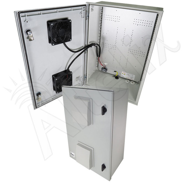 Altelix 24x16x9 Vented Fiberglass Weatherproof NEMA Enclosure with Dual 12 VDC Cooling Fans