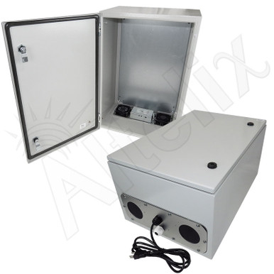 Altelix 24x16x12 Steel Weatherproof NEMA Enclosure with Dual Cooling Fans,  120 VAC Outlets and Power Cord