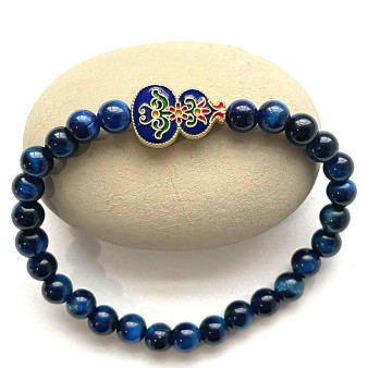 blue tiger eye and wu lou charm bead for health and longevity