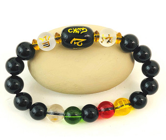 Natural 10mm obsidian bracelet featuring 5 element beads