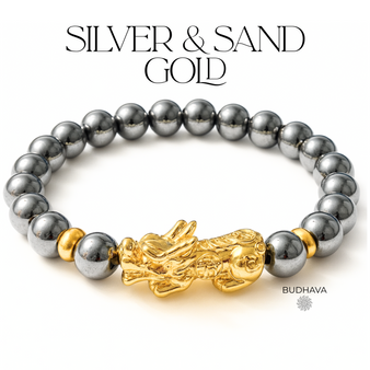 Minimalist Silver & Sand Gold Pixiu Bracelet