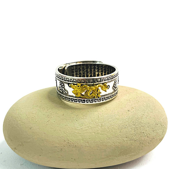 725 silver adjustable ring featuring Chinese Dragon for business success