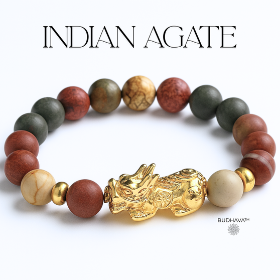 bracelet made of indian agate pixiu gold plated
