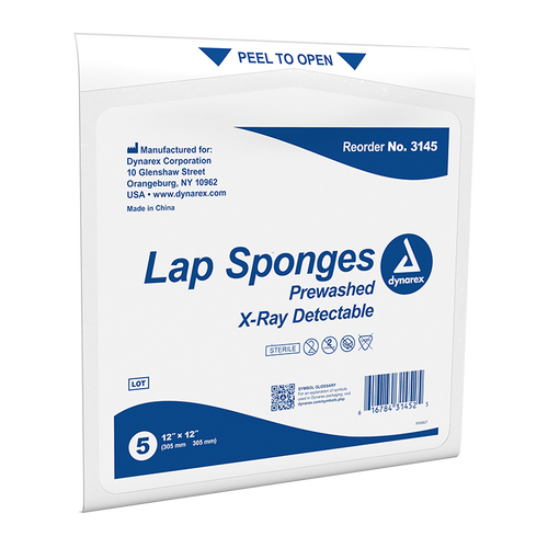 Sterile Laparotomy Sponge, Pre-Washed, 12" x 12" 40/5/cs