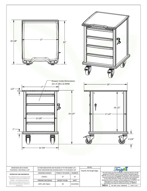 TrippNT Element 07 Advanced Compact Medical Cart - White