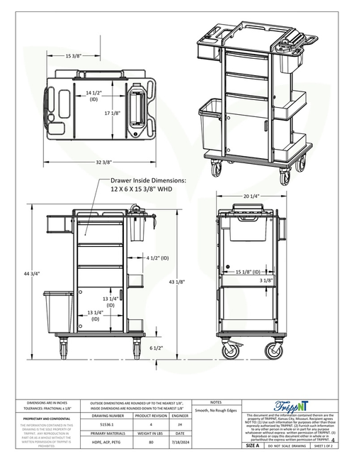 TrippNT Phlebotomy Pro Cart, 26" x 43" x 21"