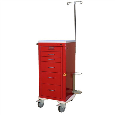 Harloff Emergency Cart, Tall Cabinet, Six Drawers with Breakaway Lock, Stabilizing Bumper, 5″ Casters