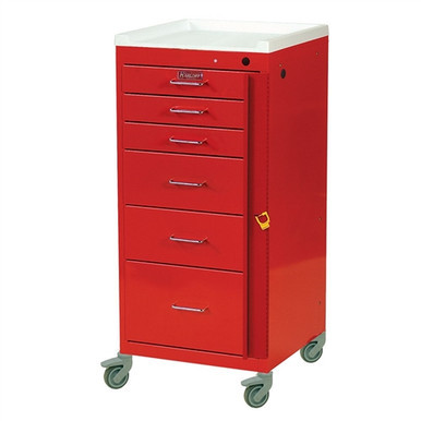 Harloff Mini24 Emergency Cart, Six Drawer, Tall Cabinet with 3in Casters, Breakaway Lock