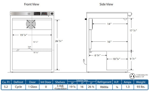 5.2 Cu Ft ABS Premier Glass Door Undercounter Refrigerator - Hydrocarbon (Medical Grade)