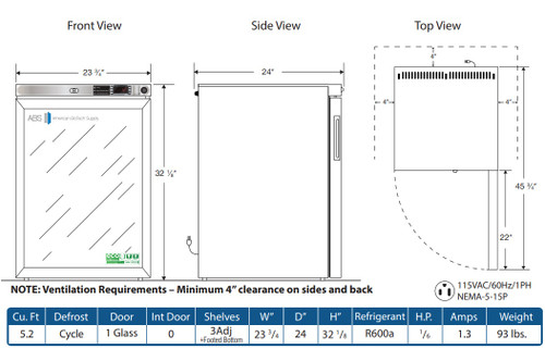 5.2 Cu Ft ABS Premier Glass Door Undercounter Refrigerator - Hydrocarbon (Medical Grade)
