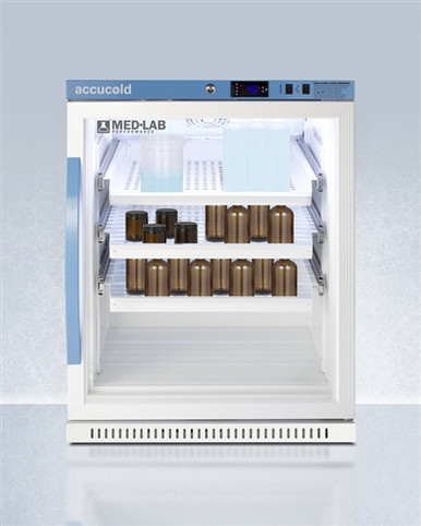 Accucold ARG6MLDR 6 cu ft Laboratory Refrigerator w/ Glass Door & Removable Drawer