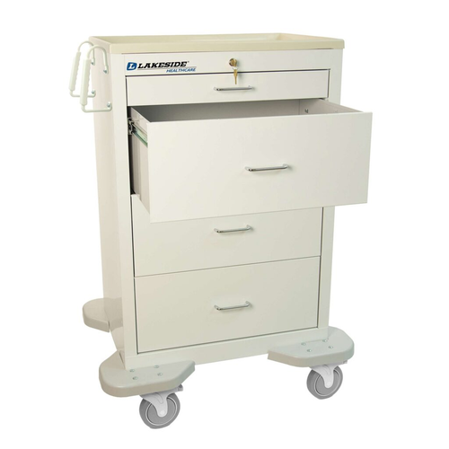 Lakeside C-430-K-1TWSP Speciality Medication Cart, (1) Key Lock, (4) Drawers