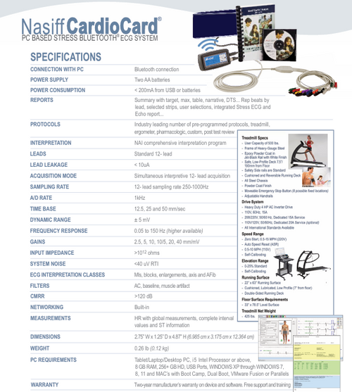 Nasiff PC-Based Exercise Stress Test System Includes Cart, Printer, Computer & Treadmill