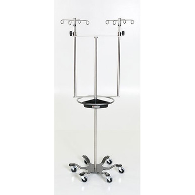 Mid Central Medical Double IV Pole with Steering Wheel and Tray
