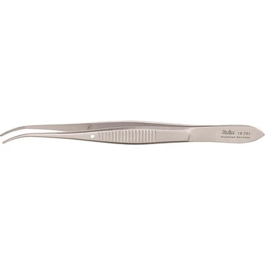 Miltex Eye Dressing Forceps, Half Curved, Standard, 0.8mm Wide Tips - 4"