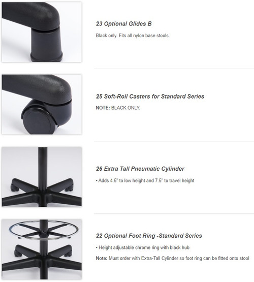Clinton Style-Line Series Pneumatic Exam Stool with 5-Leg Nylon Base (Backrest)