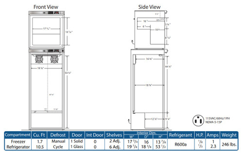 12 cu ft ABS Premier Refrigerator & Freezer Combination - Hydrocarbon (Medical Grade) (Temperature Range: Refrigerator: 1deg C to 10deg C; Freezer: -15deg C to -25deg C)