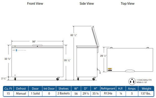 15 cu ft ABS Standard Manual Defrost Chest Freezer - Medical Grade (Temperature Range: -15degC to -25degC)