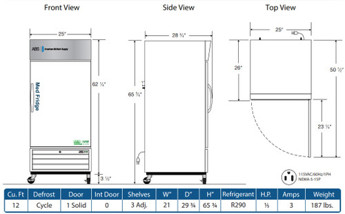 12 Cu Ft ABS Standard Pharmacy/Vaccine Refrigerator (Pharmacy Grade) (Temperature Range: 2degC to 8degC)