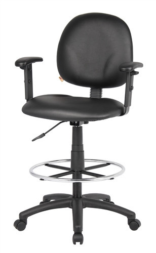 Boss Stand Up Drafting Stool with Foot Rest - Black, Antimicrobial Vinyl-Dup