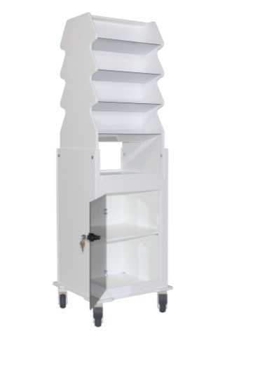 Tall Narrow Suture Medical Cart with Smoked Lockable Door