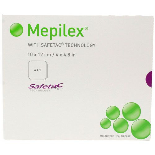 Molnlycke 294090 Mepilex 4 in. x 5 in. (10 x 12cm) Self-Adherent Soft Silicone Absorbent Foam Dressing (Case of 50)