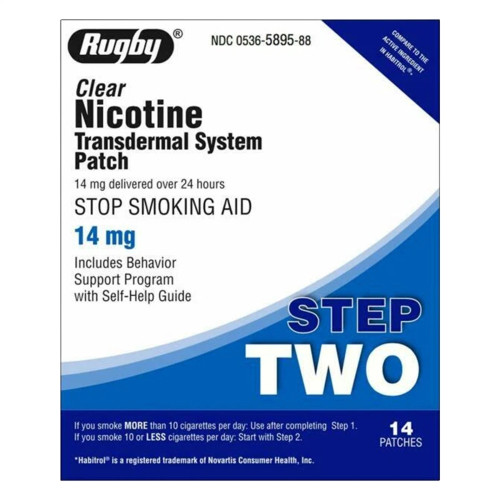 Rugby Clear Nicotine Transdermal System Patch 14 mg. Step Two (Box of 14 Patches)